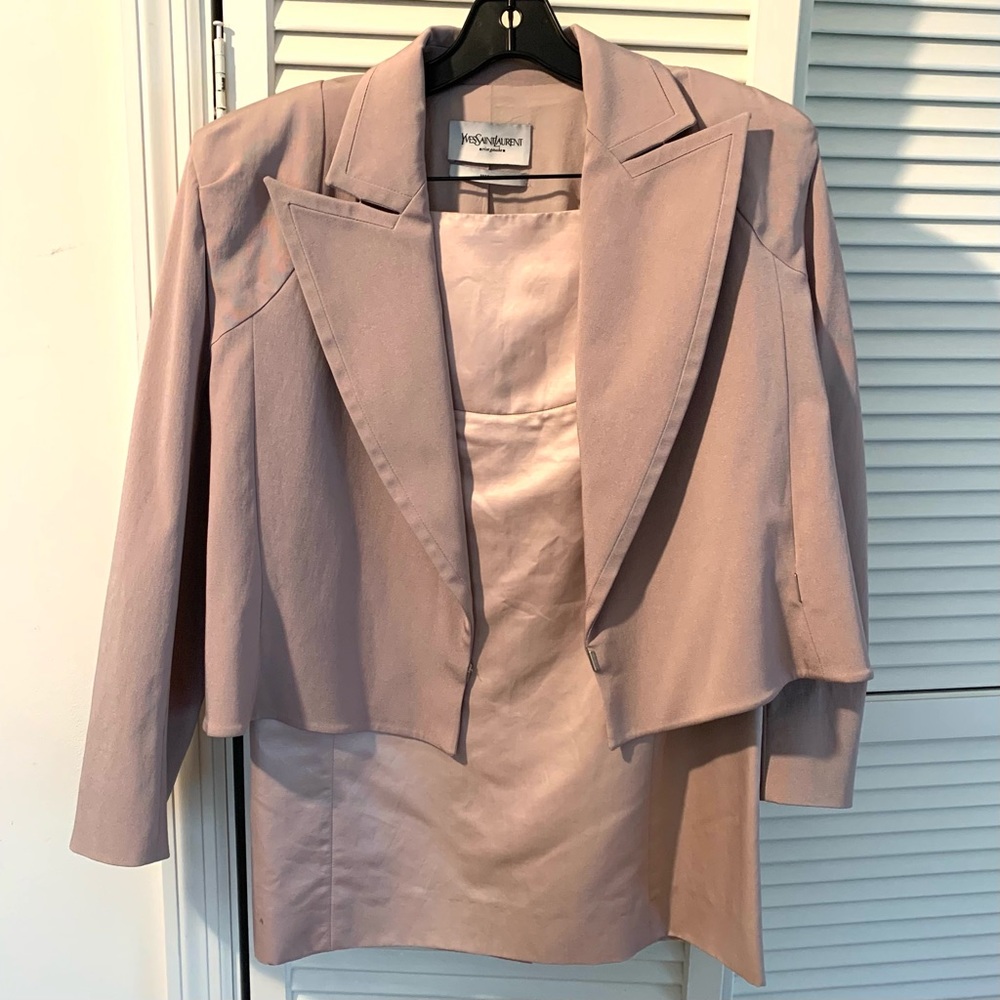 YSL Silk Beige Skirt Blazer Suit Work Wear